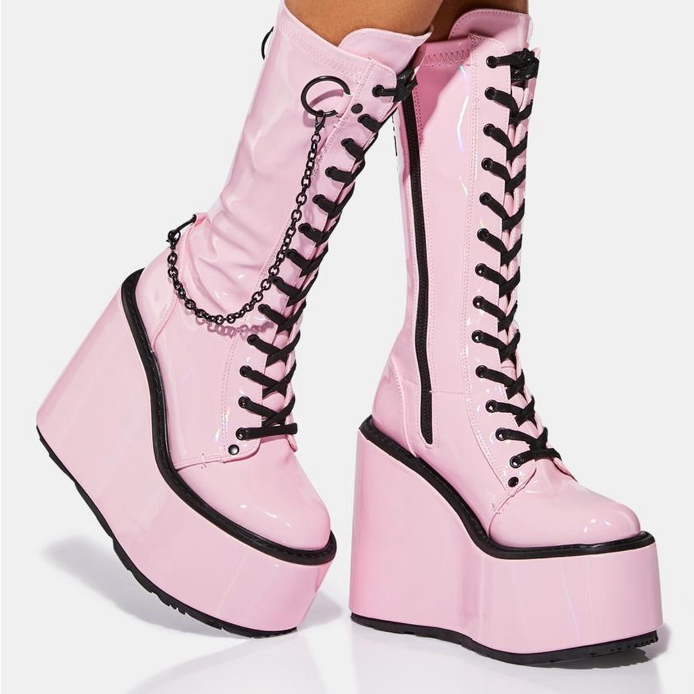 Demonia Swing 150 Dolls Kill Holographic Purgatory Platform Boots